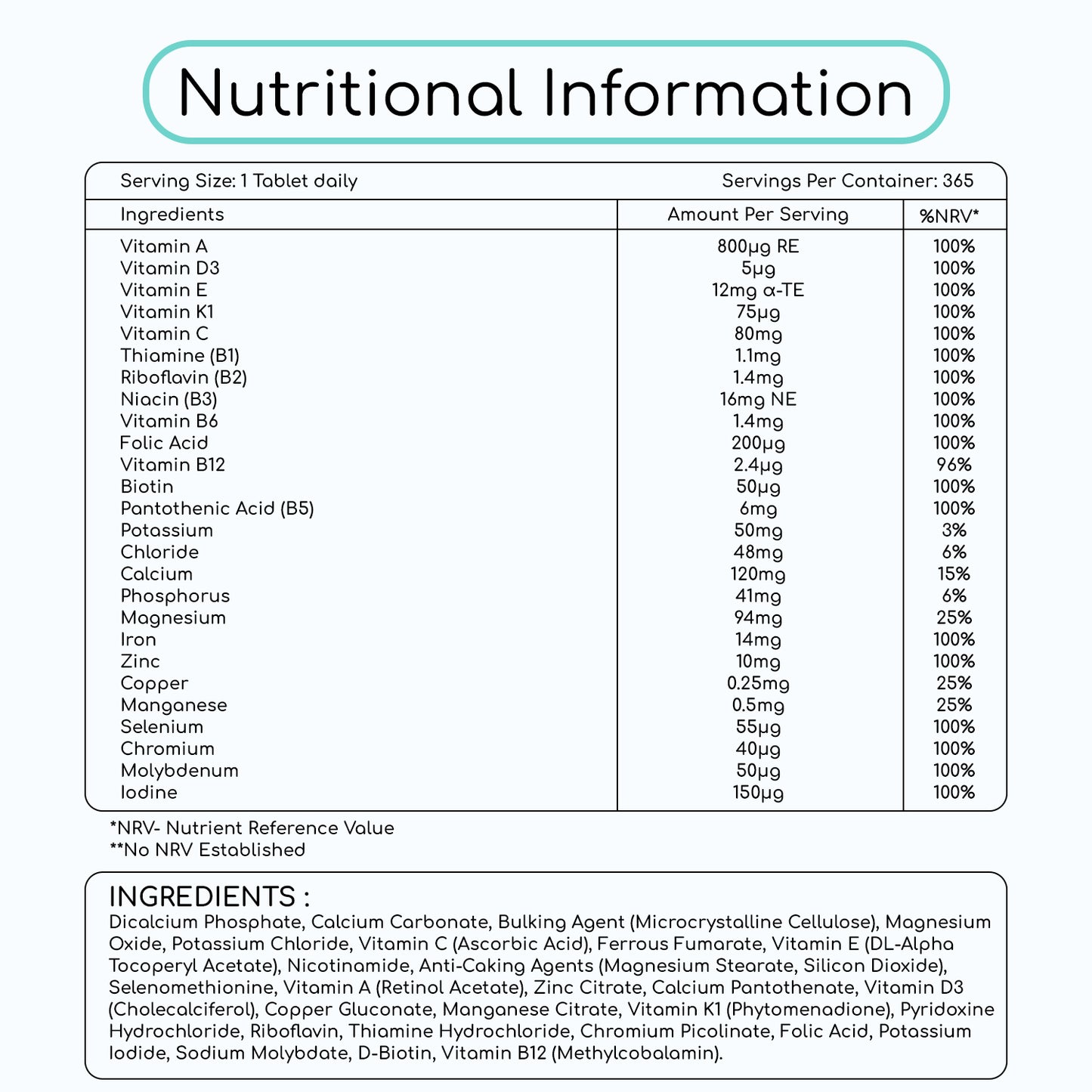 A-Z Multivitamin Tablets 365 Vegan Food Supplement Tablets