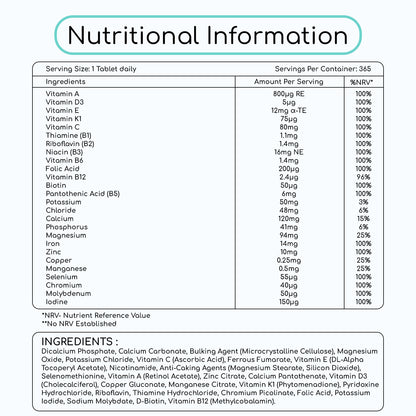 A-Z Multivitamin Tablets 365 Vegan Food Supplement Tablets