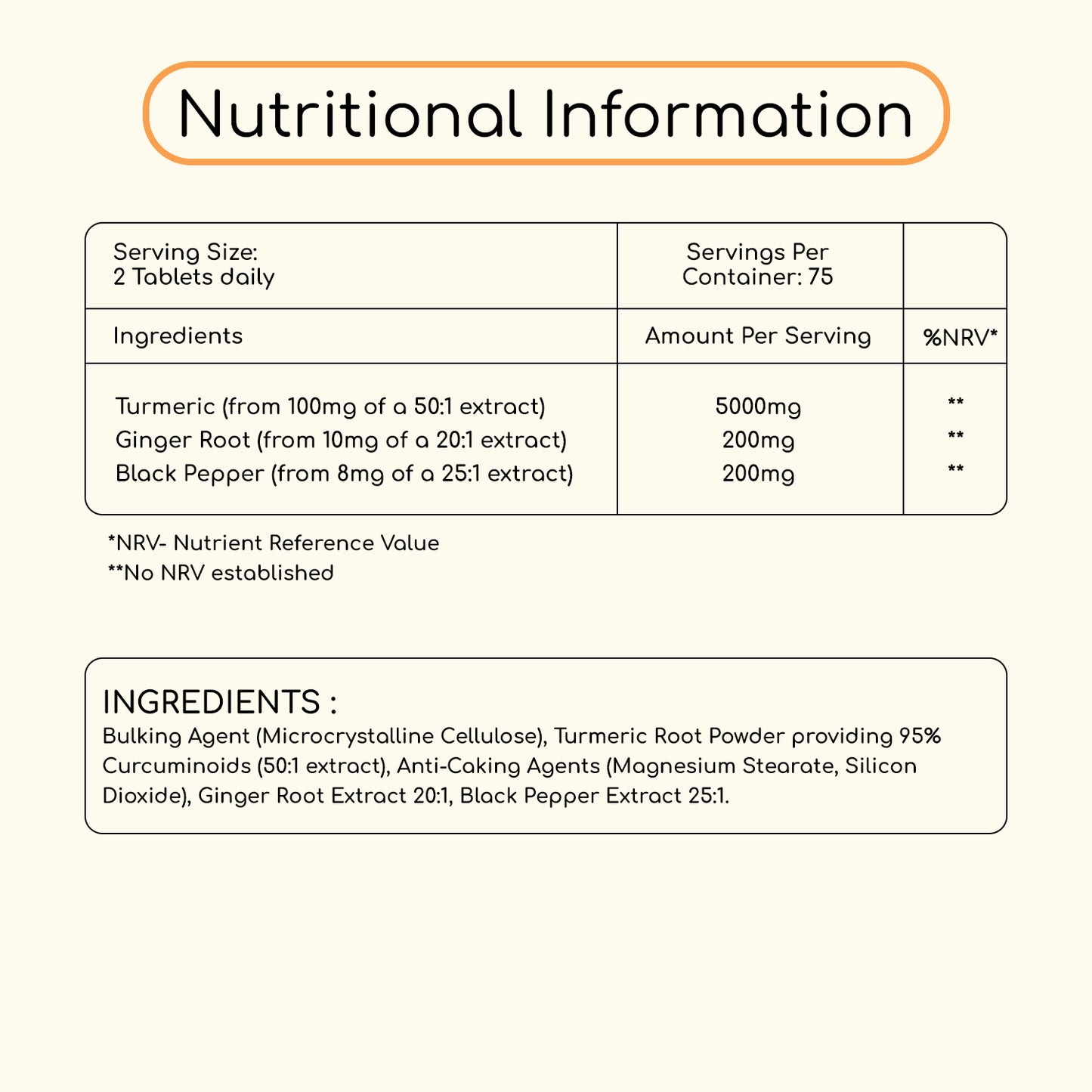 Turmeric Ginger and Black Pepper Tablets 5400mg