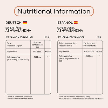 Comprimidos de ashwagandha de 1500 mg 