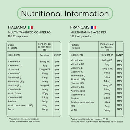 Multivitamínico con hierro 180 comprimidos 