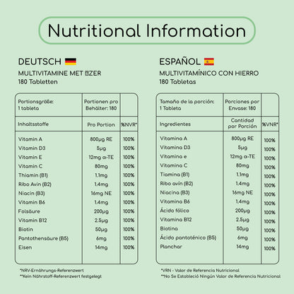 Multivitamínico con hierro 180 comprimidos 