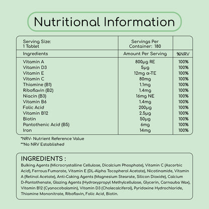 Multivitamínico con hierro 180 comprimidos 